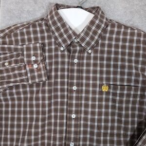 Cinch Cowboy Classic Shirt Mens XL Green White Plaid Button Down Western Ranch